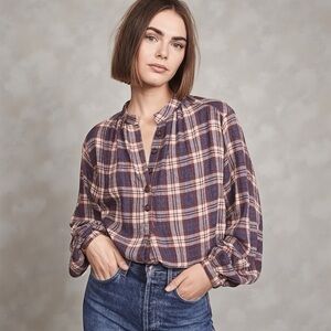 Free People Women’s Northern Bound Plaid Blouson Oversized Pullover Size Small